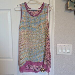 Vera Wang Breezy Sleeveless Tunic | L | High / Low | Multi color print | EUC